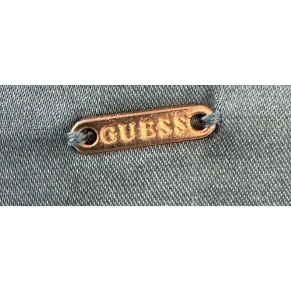 Guess Los Angeles Satiny Teal Blue V-Neck Smocked Blouse L - Picture 6 of 6